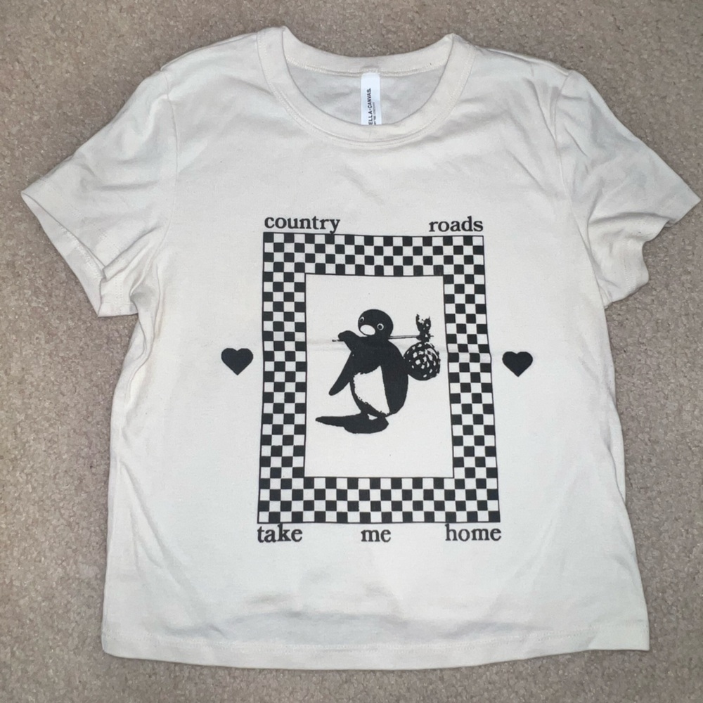 Country Roads Take Me Home Graphic T-Shirt with Penguin Design